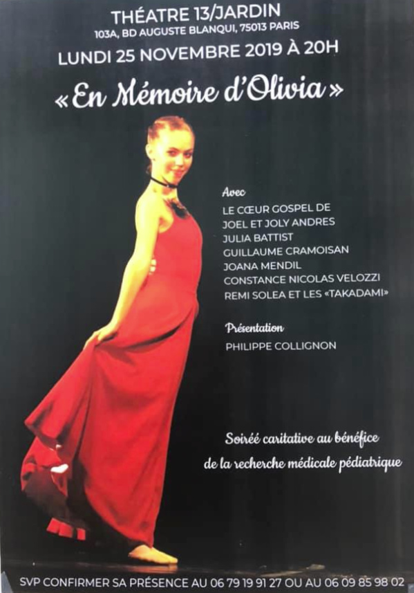 INVITATION. Lundi 25 novembre 2019: spectacle-hommage à Olivia au Théâtre 13/Jardin.   INVITATION. Lundi 25 novembre 2019: spectacle-hommage à Olivia au Théâtre 13/Jardin.