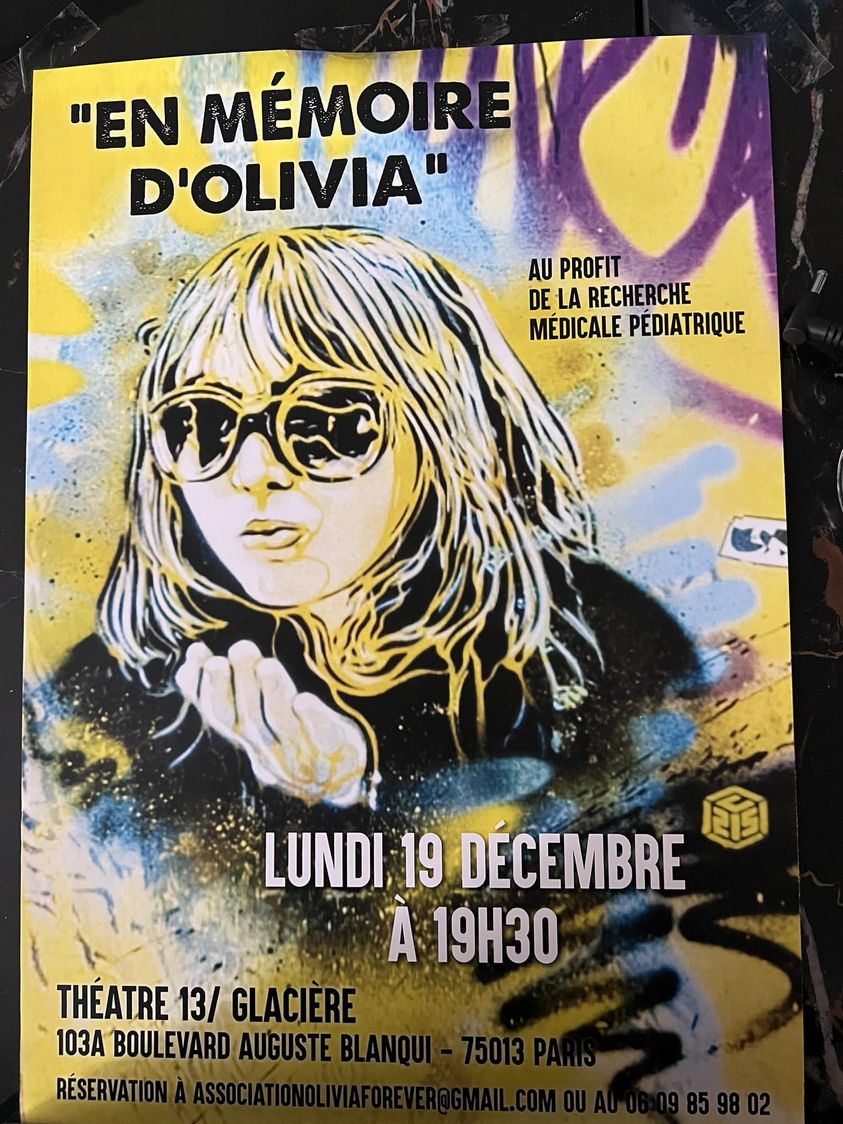 Lundi 19 décembre 2022: spectacle-hommage à Olivia au Théâtre 13/Glacière 