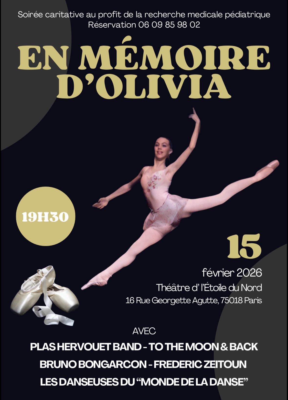 Dimanche 15 février 2026: spectacle-hommage à Olivia au Théâtre de l'Etoile du Nord, à l'occasion de la Journée mondiale dédiée aux cancers pédiatriques