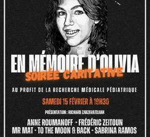 Samedi 15 février 2025: spectacle-hommage à Olivia au Théâtre de l'Etoile du Nord, à l'occasion de la Journée mondiale dédiée aux cancers pédiatriques Samedi 15 février 2025: spectacle-hommage à Olivia au Théâtre de l'Etoile du Nord, à l'occasion de la Journée mondiale dédiée aux cancers pédiatriques